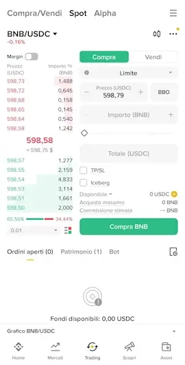 coinbase vs binance schermata trading