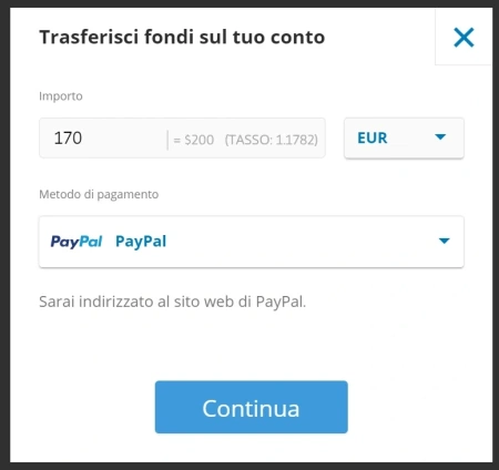 Deposito eToro con PayPal