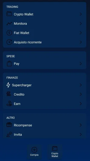 Menu app Crypto.com