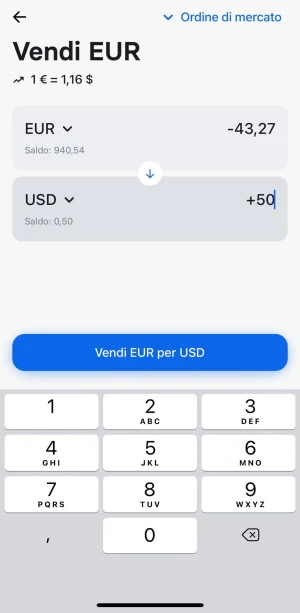 Conversione valuta app Revolut