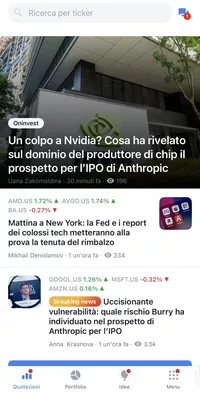 App di Freedom24, home con le notizie di mercato
