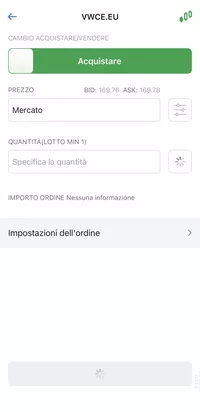 App di Freedom24, mascherina d'acquisto dell'ETF VWCE con prezzo di mercato e quantità