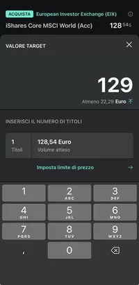 App di Scalable Capital, ordine d'acquisto sull'ETF iShares Core MSCI World