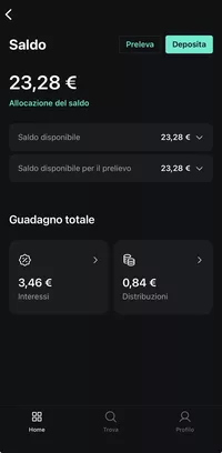 App di Scalable Capital, saldo disponibile con interessi e distribuzioni