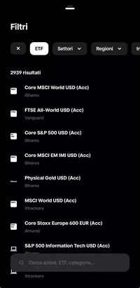 App di Trade Republic, elenco degli ETF filtrati con 2939 risultati