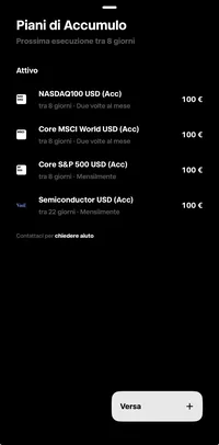 App di Trade Republic, elenco dei piani di accumulo attivi