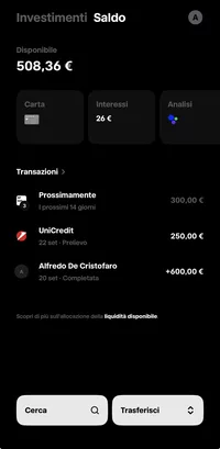 App di Trade Republic, saldo disponibile con interessi e transazioni