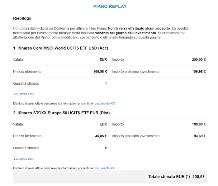 piano replay conferma piano