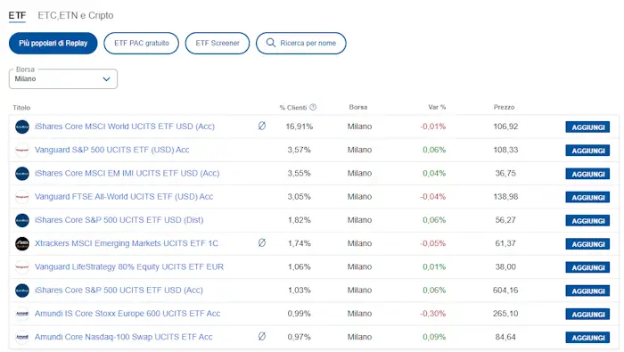 piano replay selezione strumenti