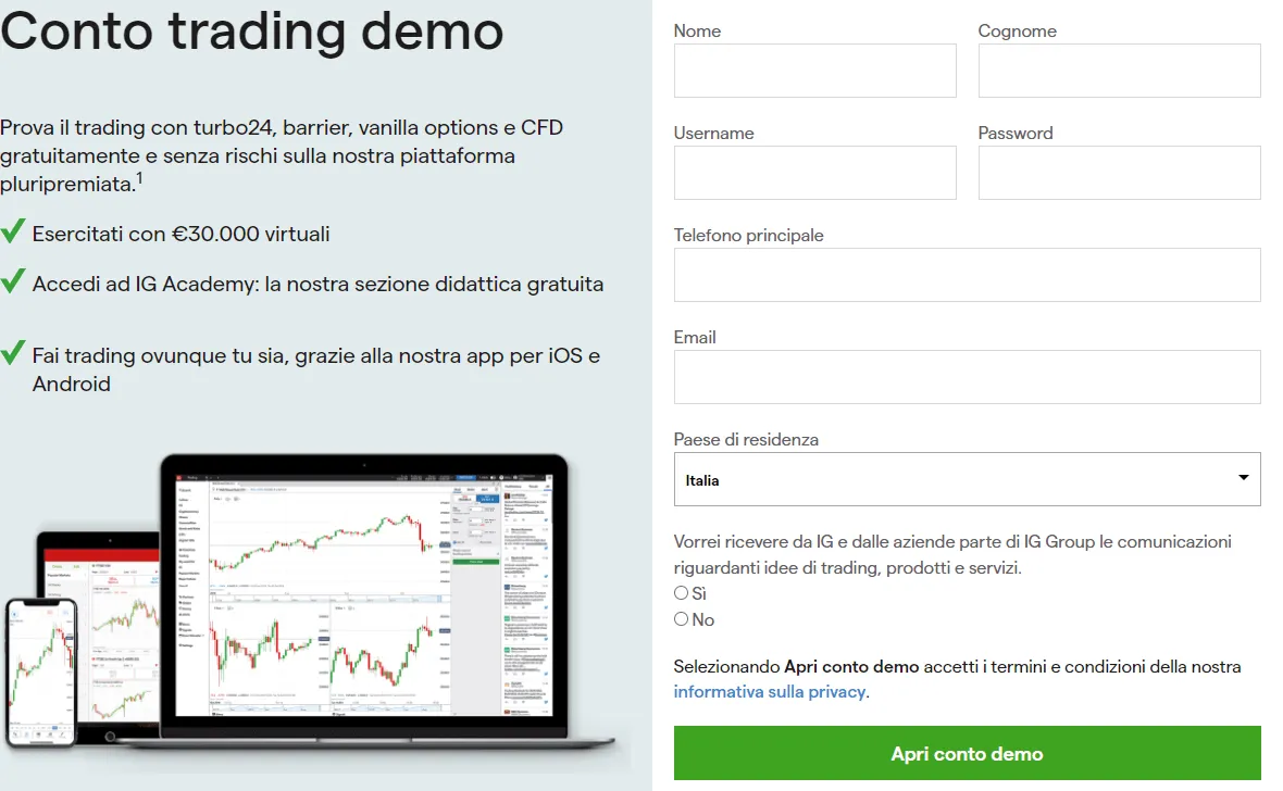 apertura conto demo IG