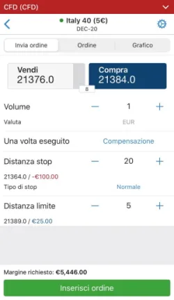 App IG trading immissione ordini