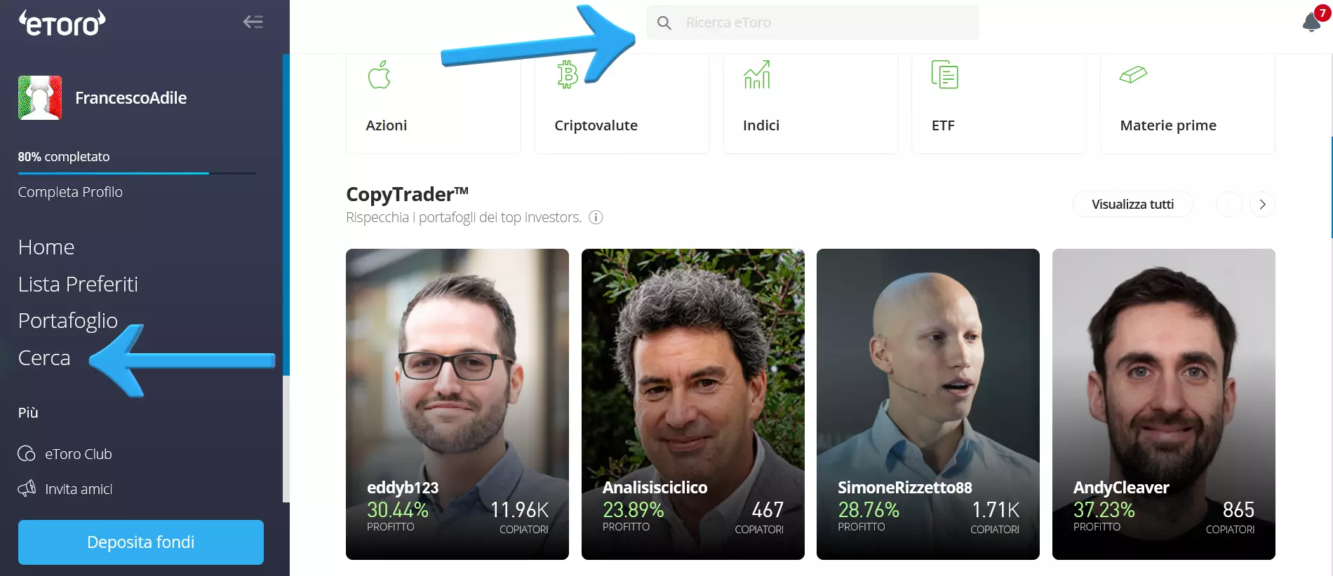 Ricerca trader eToro