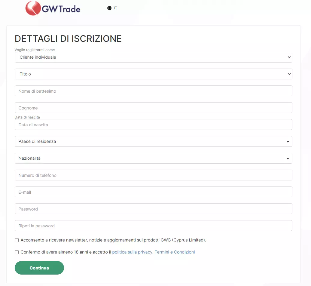 GWTrade apertura conto