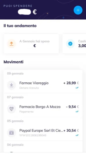 Lista movimenti app Hype