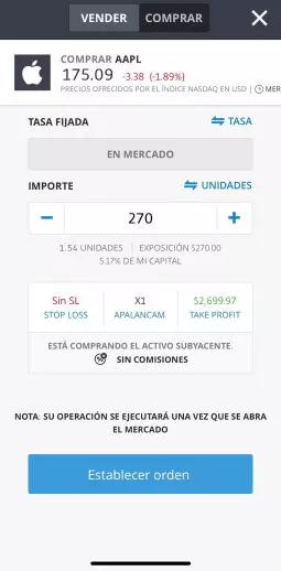 app eToro orden