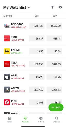 app eToro watchlist